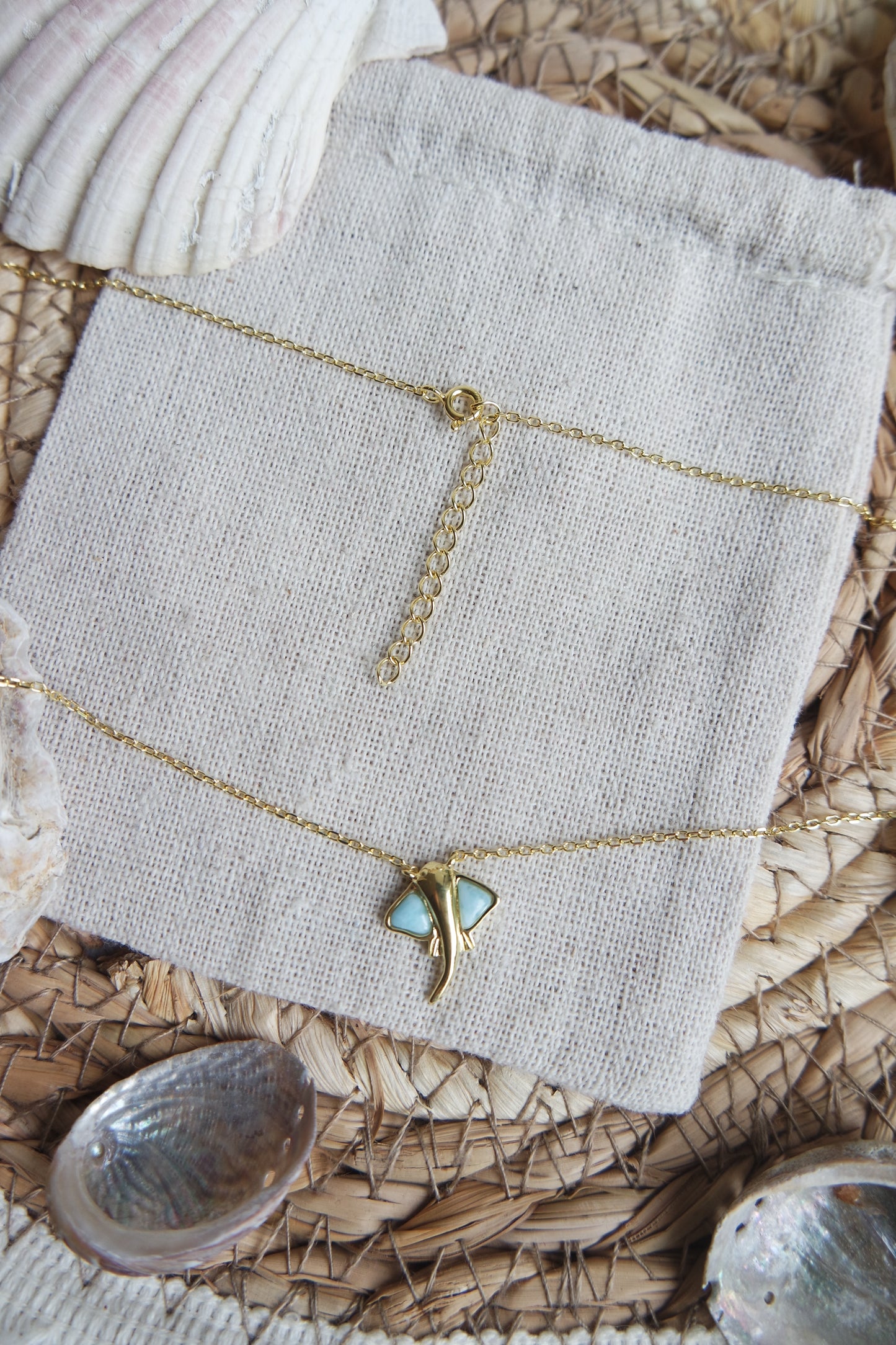Larimar Manta Kette ~ 925 Silber Vergoldet