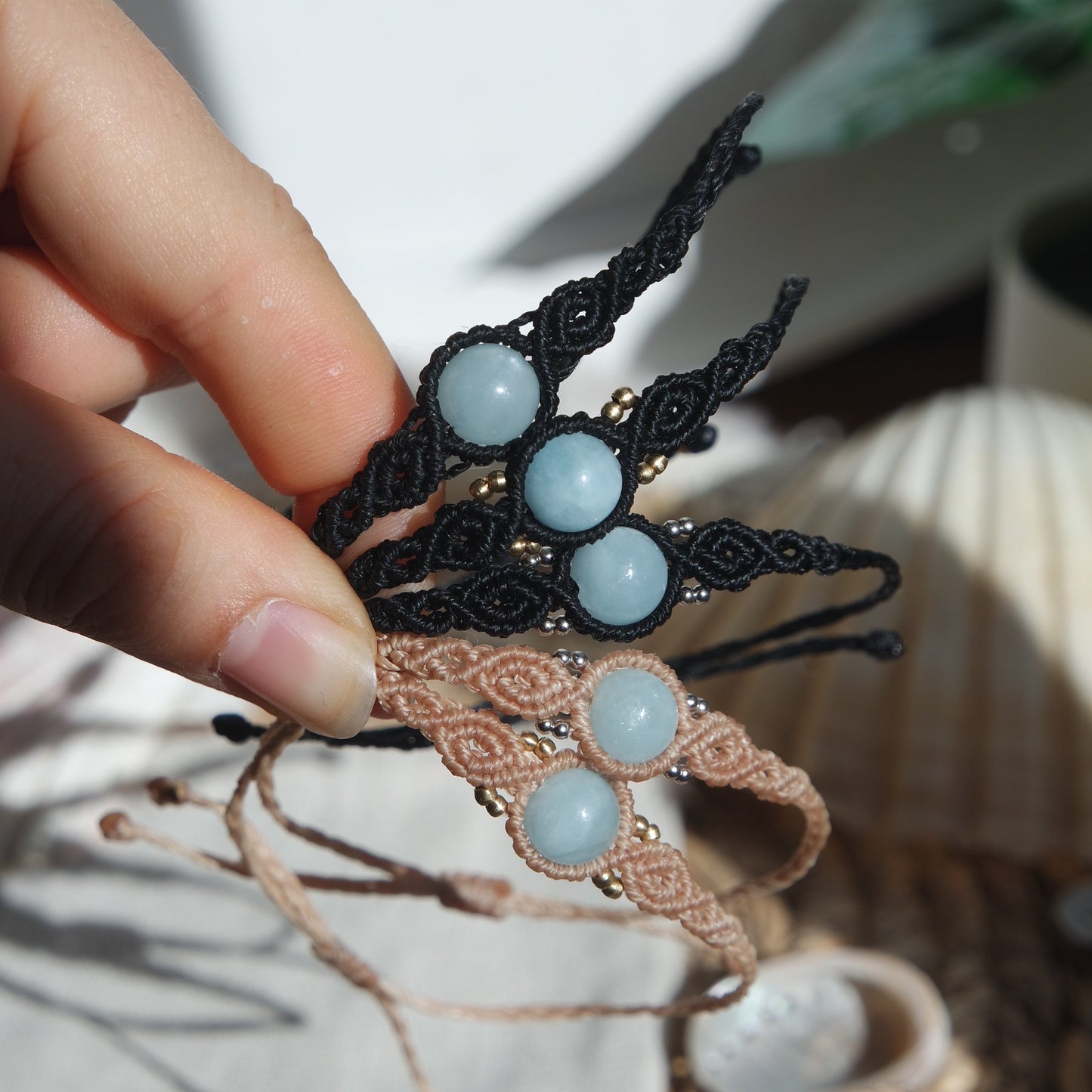 Aquamarin Makramee Armband