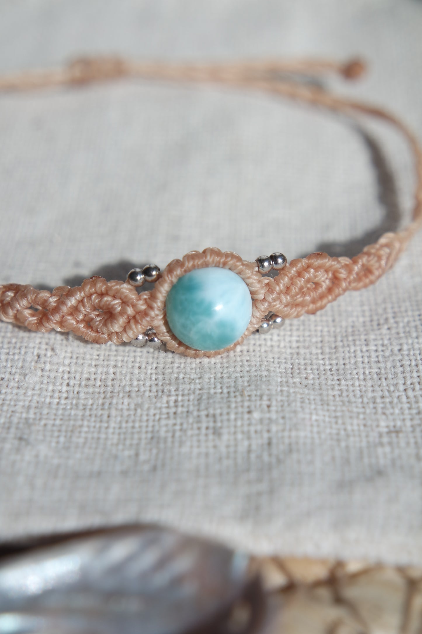 Larimar Makramee Armand ~ 925 Silber Unikat 12
