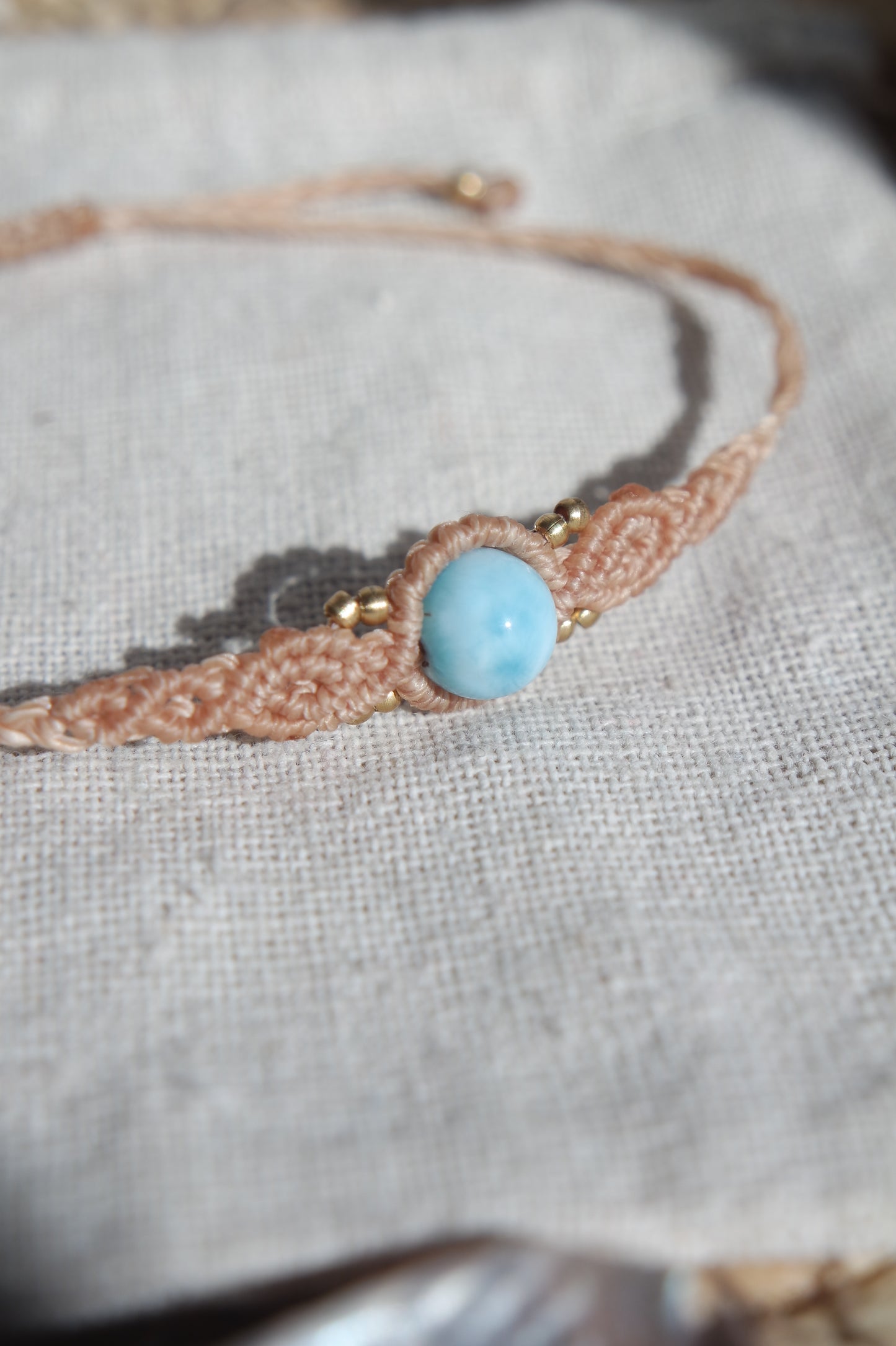 Larimar Makramee Armand ~ Messing Unikat 14