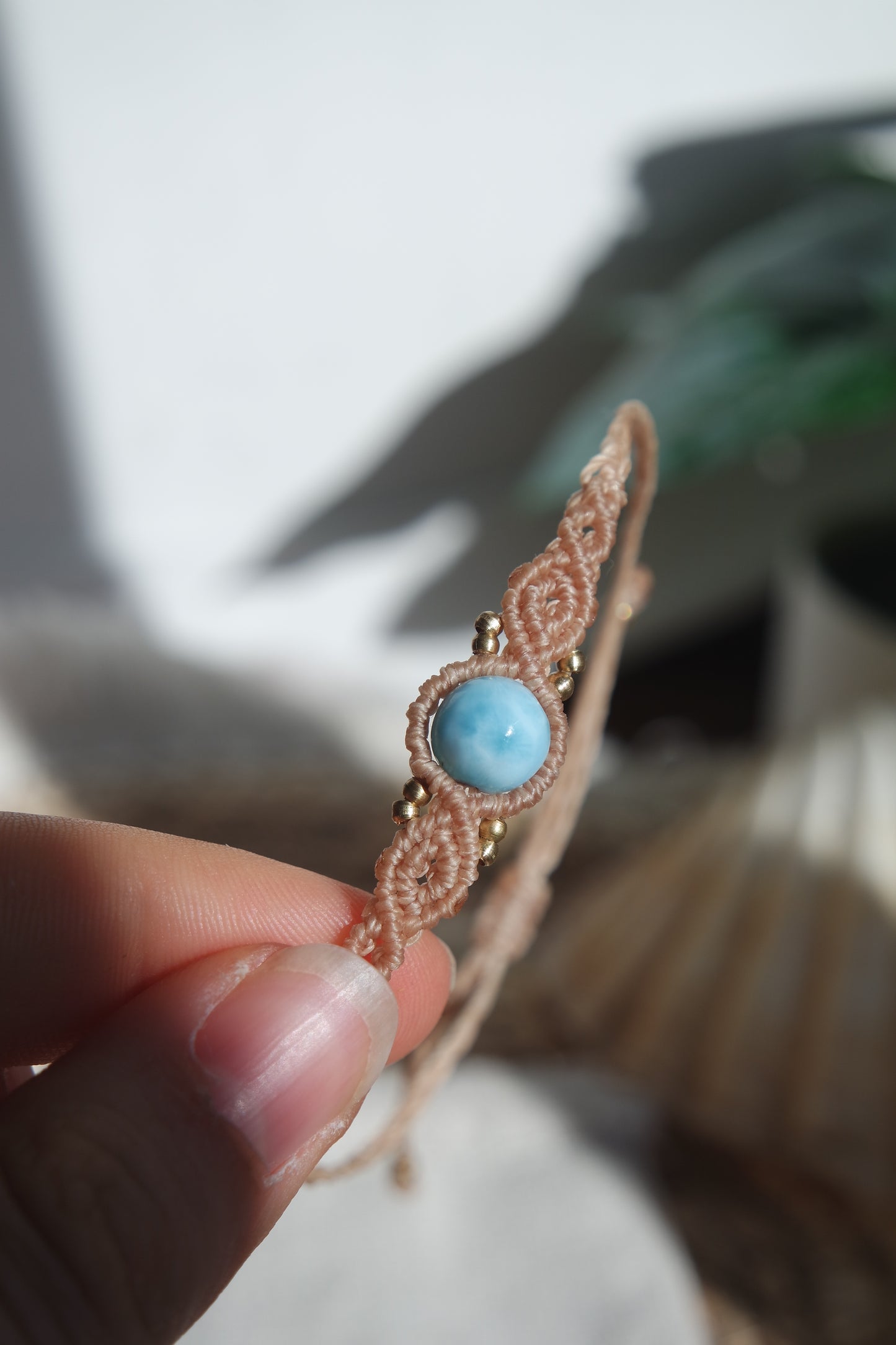 Larimar Makramee Armand ~ Messing Unikat 14