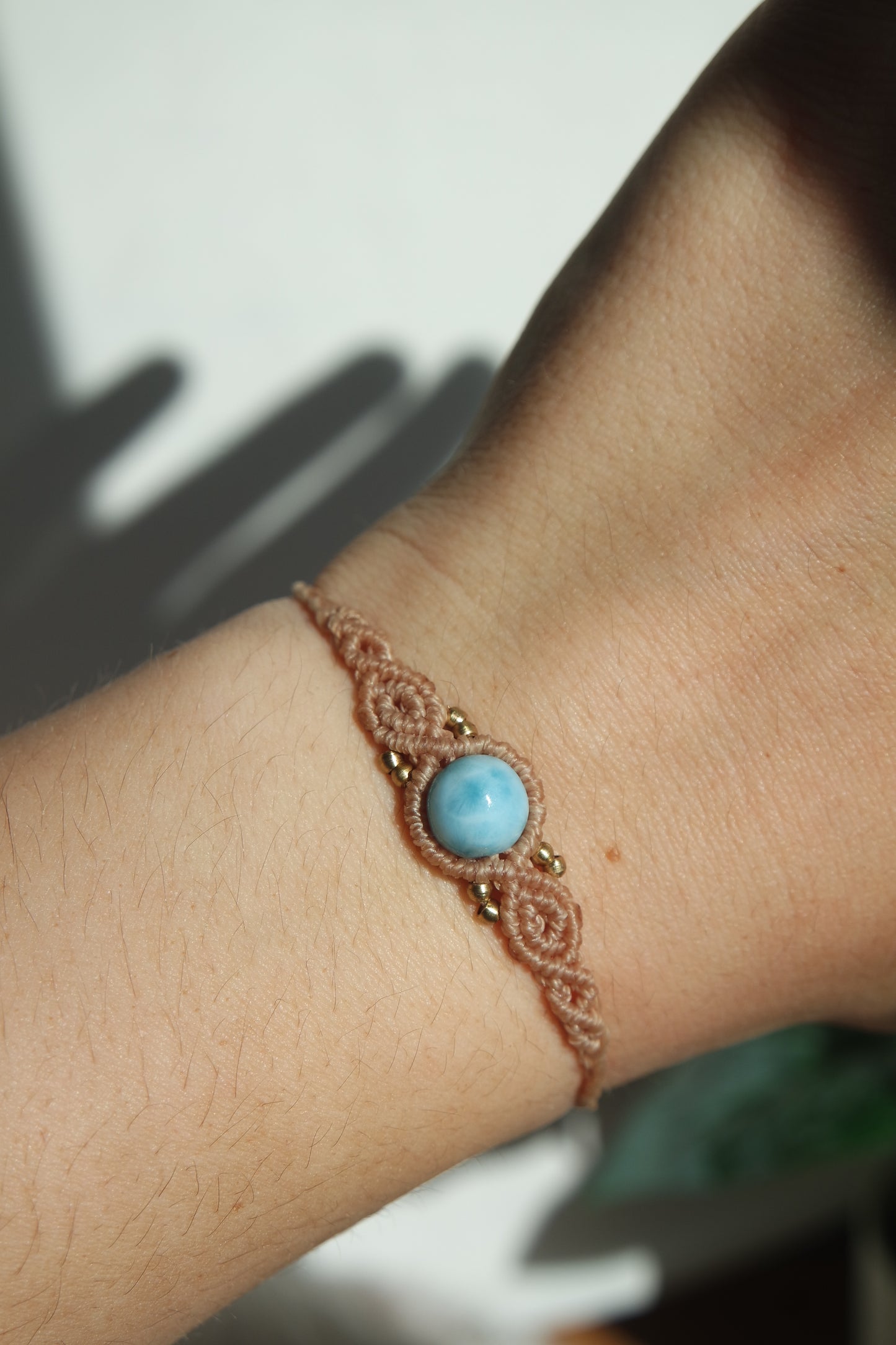Larimar Makramee Armand ~ Messing Unikat 14