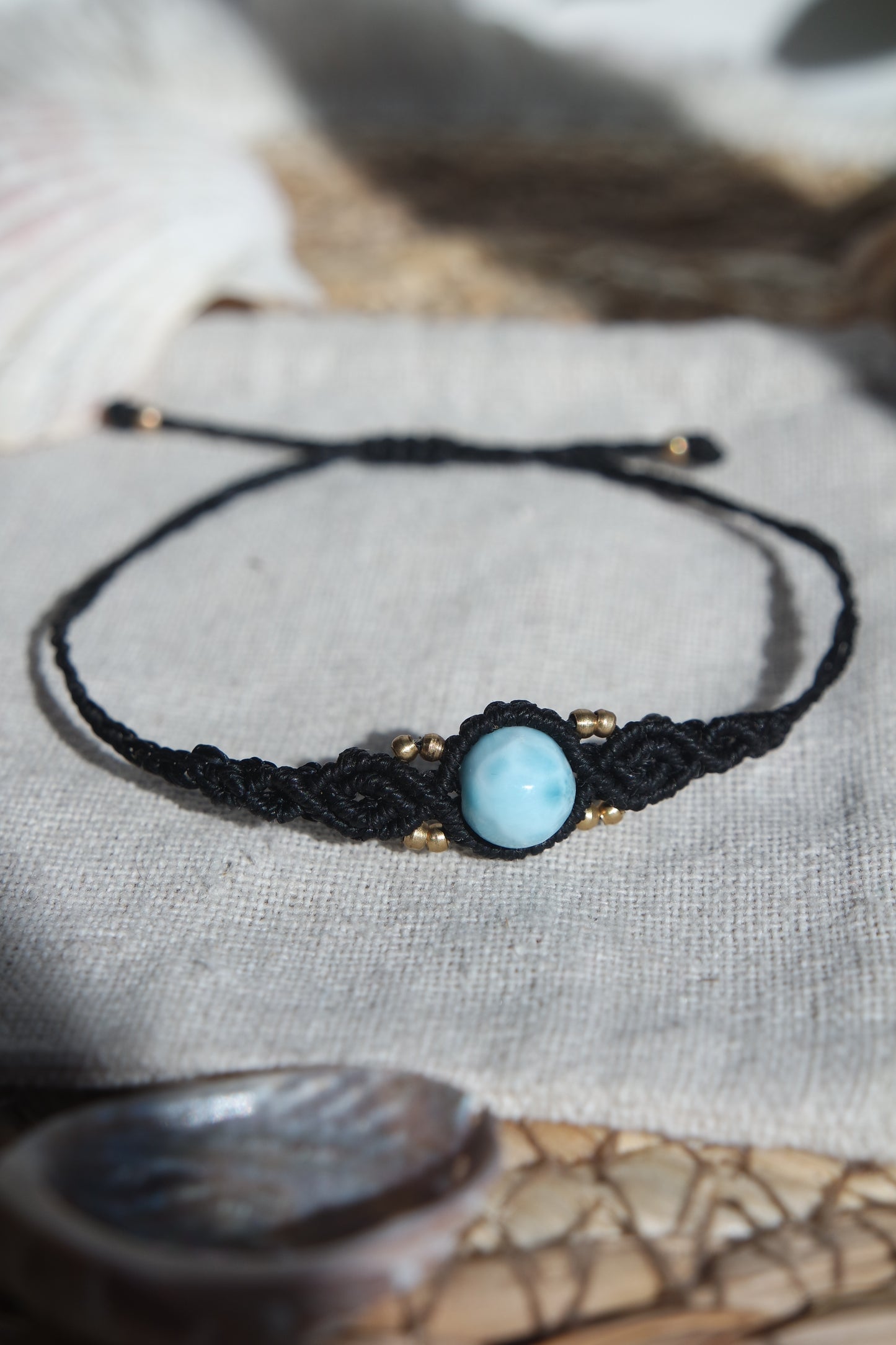 Larimar Makramee Armand ~ Messing Unikat 13