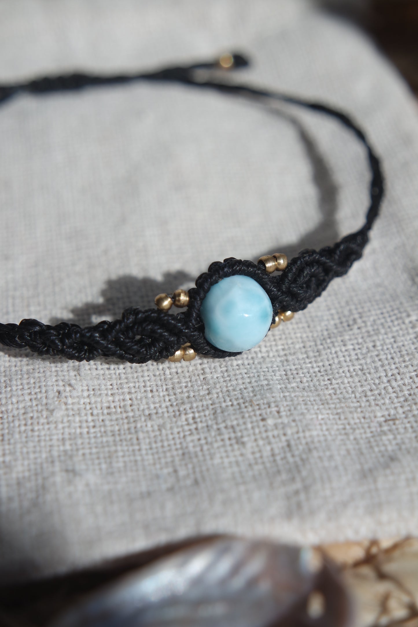 Larimar Makramee Armand ~ Messing Unikat 13