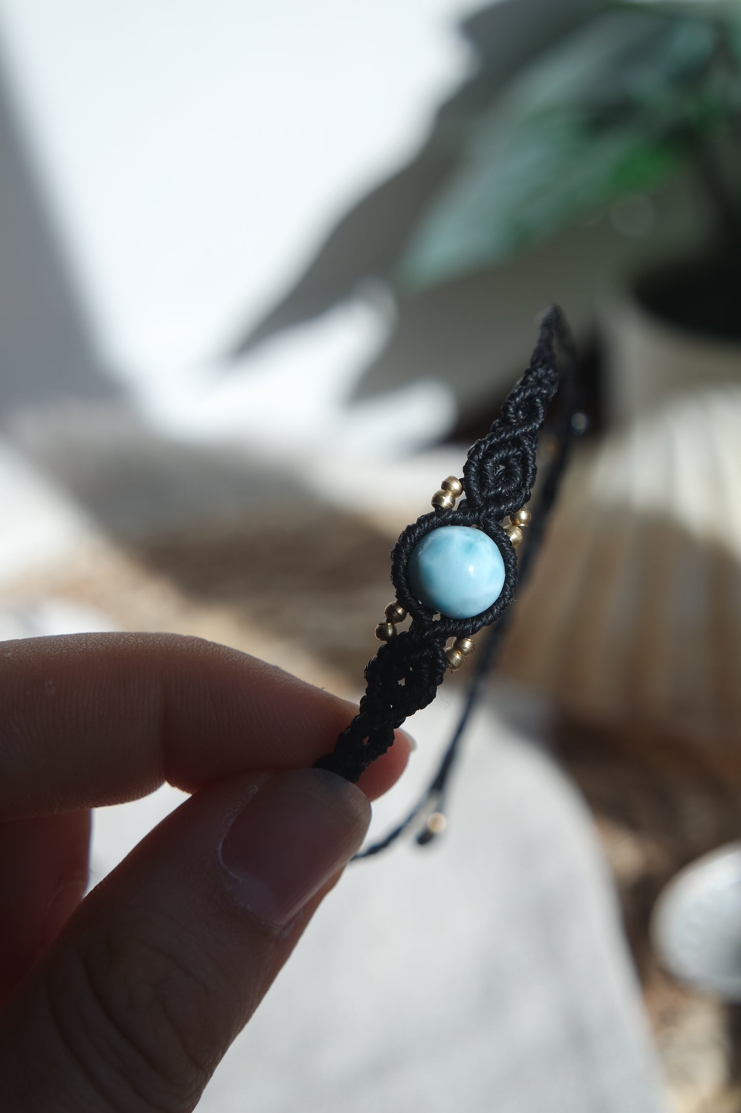 Larimar Makramee Armand ~ Messing Unikat 13