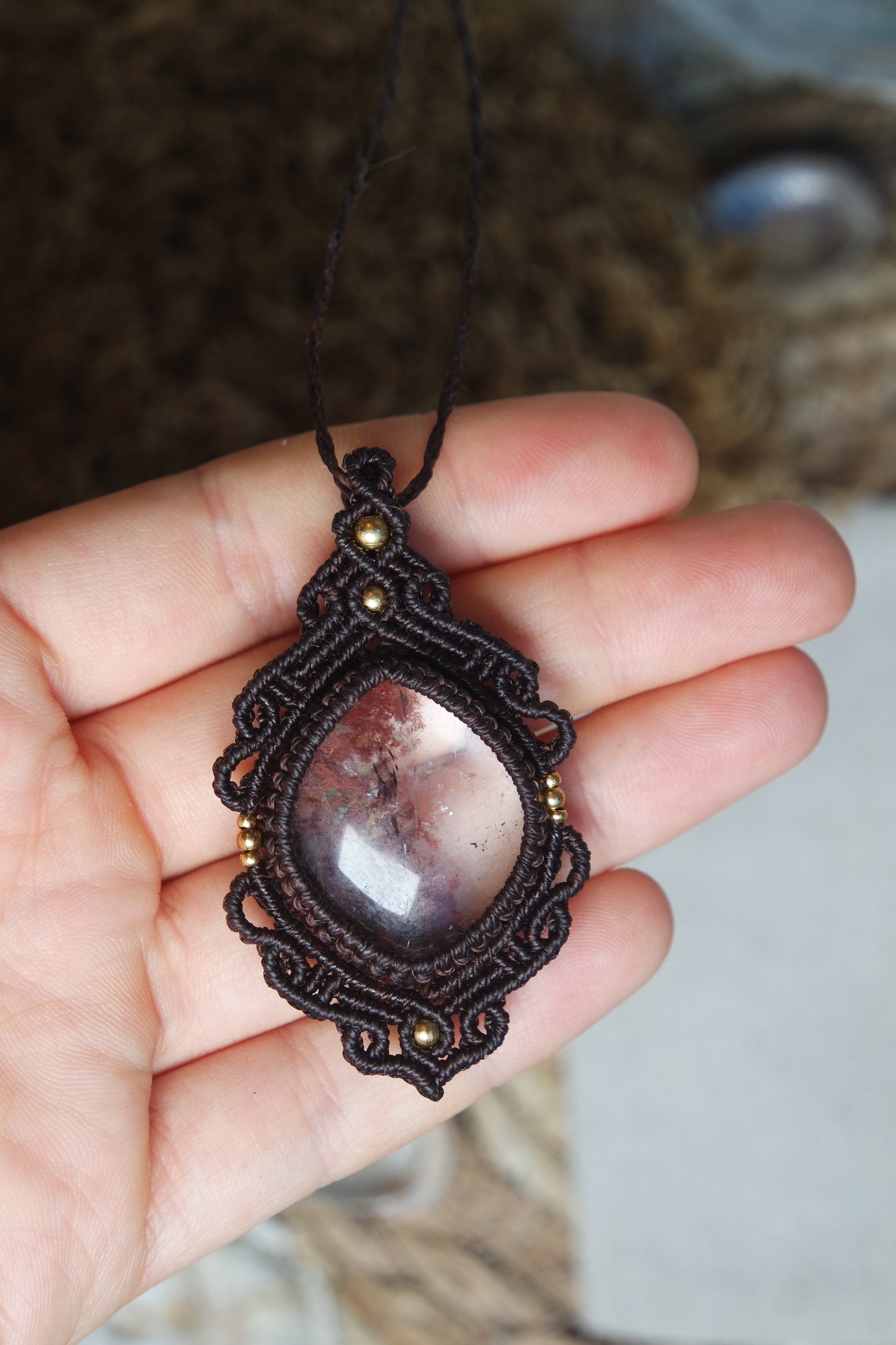Lodolith / Gartenquarz Makramee Kette ~ Melwyn