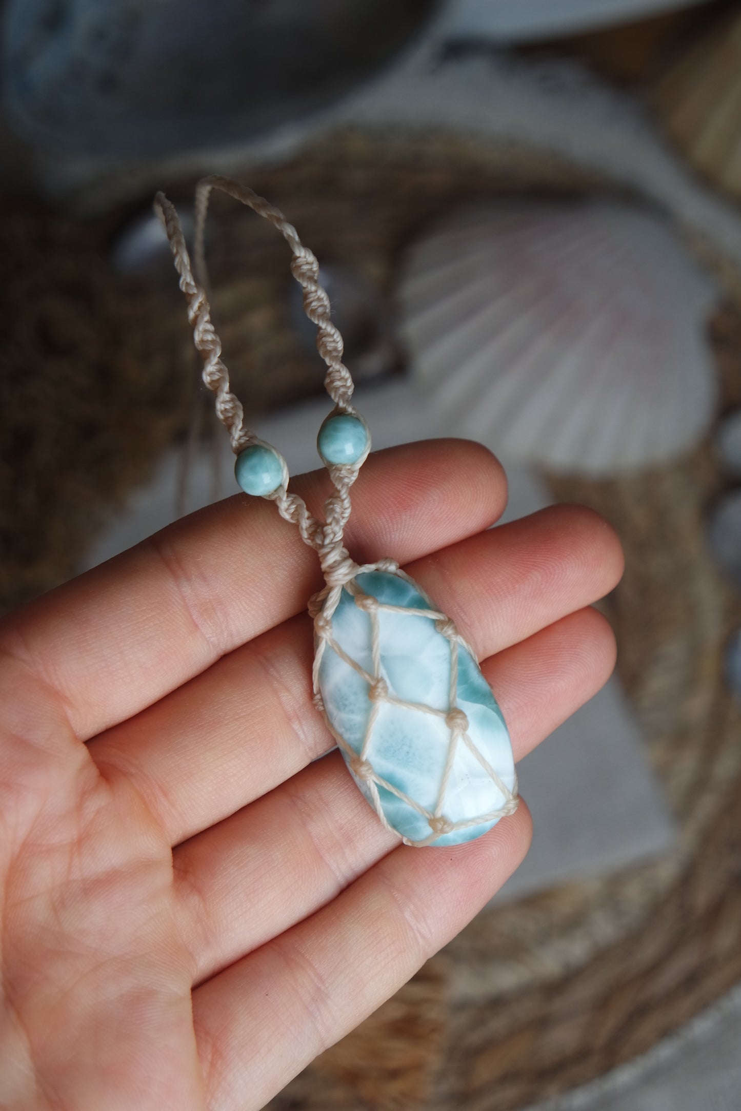 Larimar Makramee Kette ~ Aquallina