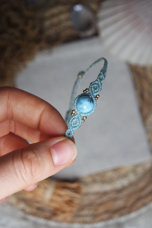Larimar Makramee Armand ~ Messing Unikat 16