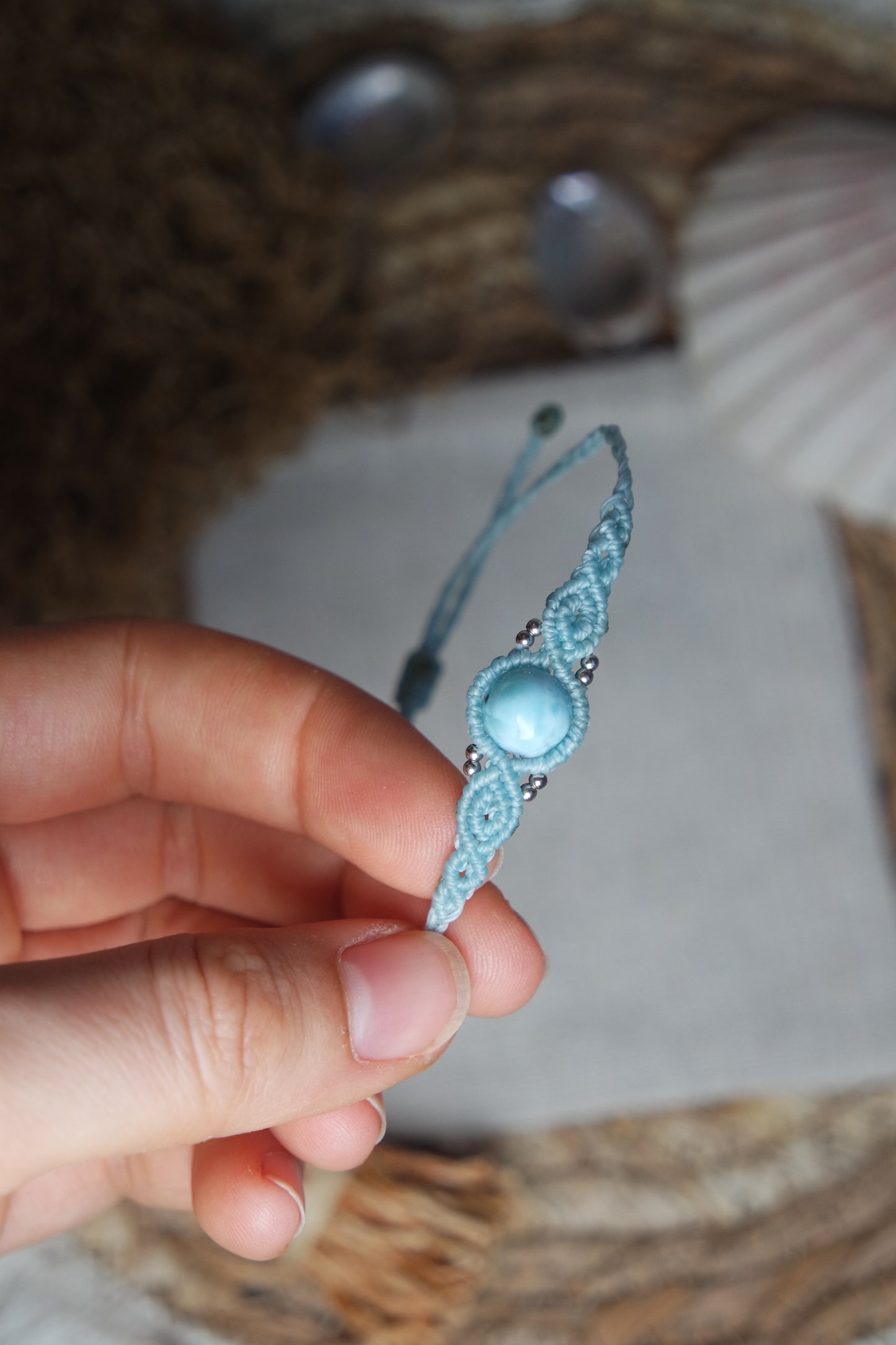 Larimar Makramee Armand ~ 925 Silber Unikat 17