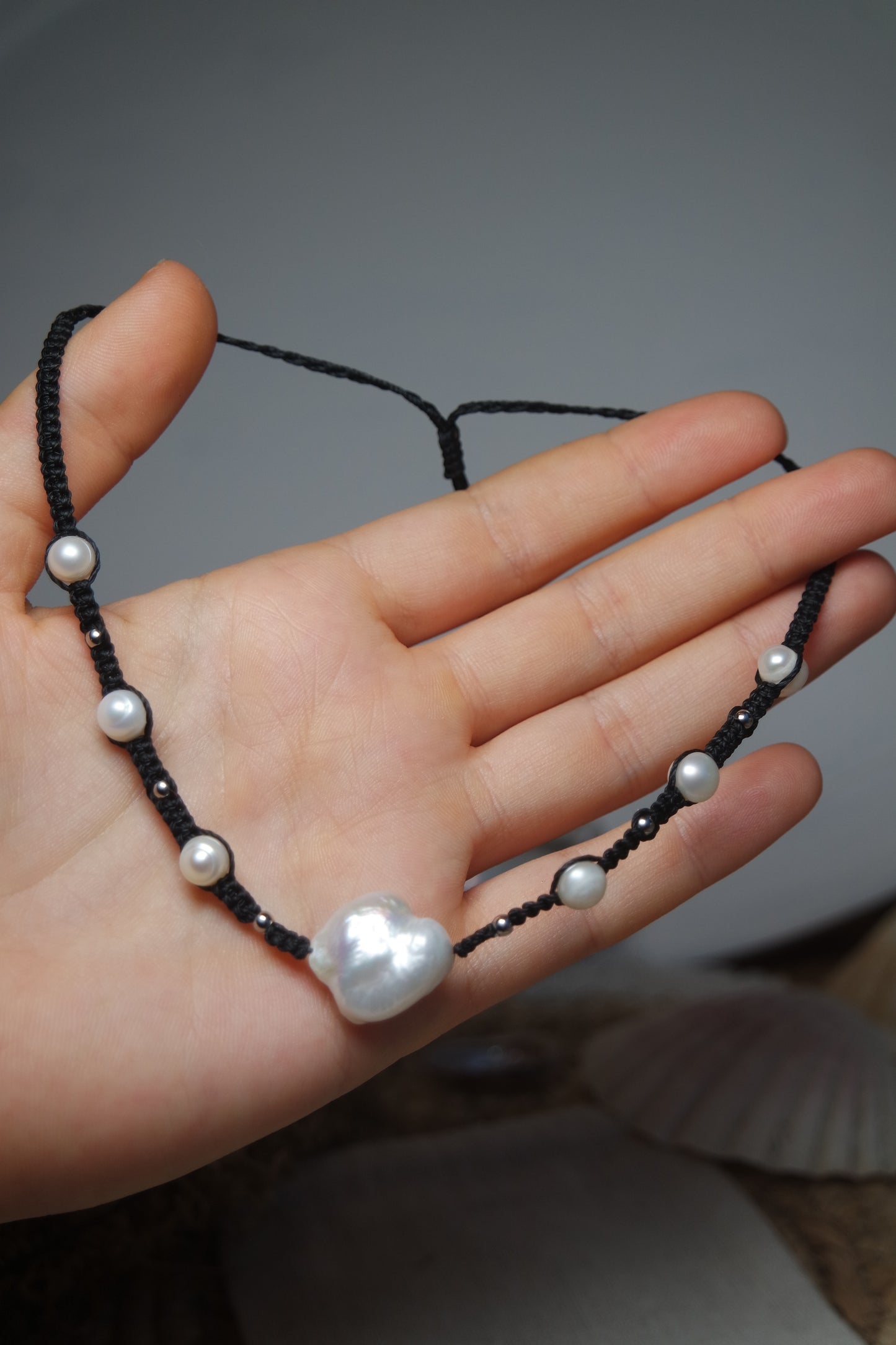 süßwasser perlen Makramee Kette ~ Arywlla