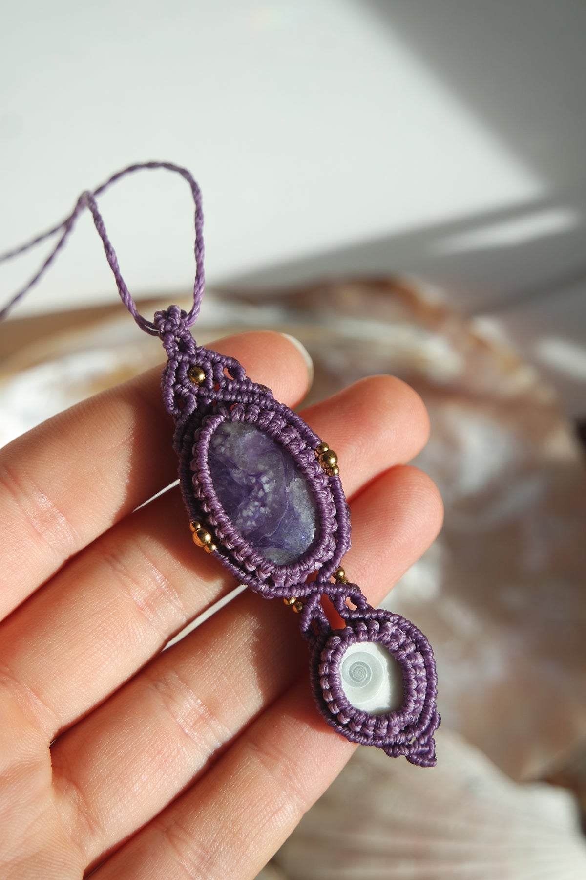 Tiffany Stone (Opalfluorit) Makramee Kette ~ Windzauber