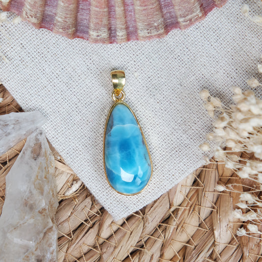 Larimar Anhänger GOLD  925 silber Vergoldet ~ L117