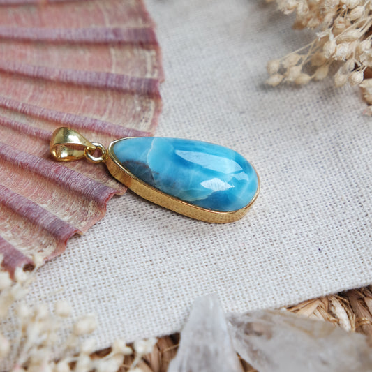 Larimar Anhänger GOLD  925 silber Vergoldet ~ L117