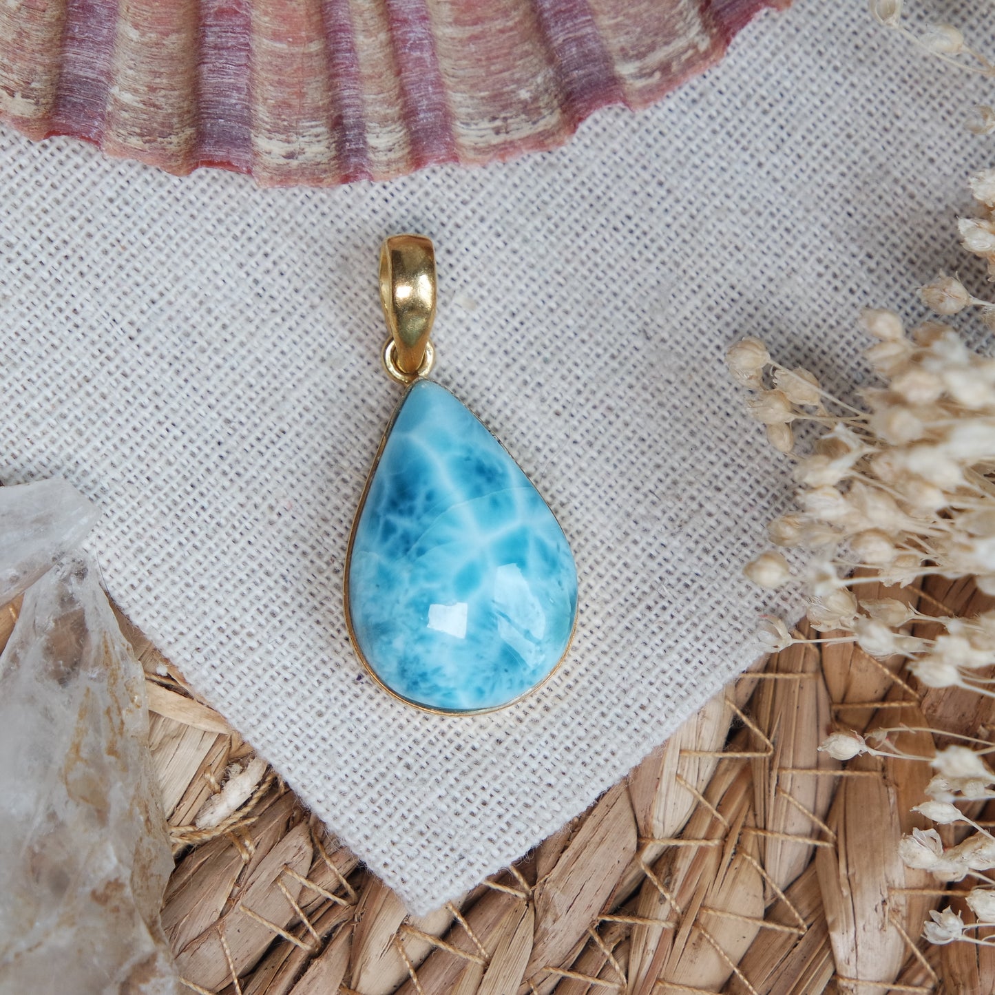Larimar Anhänger GOLD  925 silber Vergoldet ~ LL135