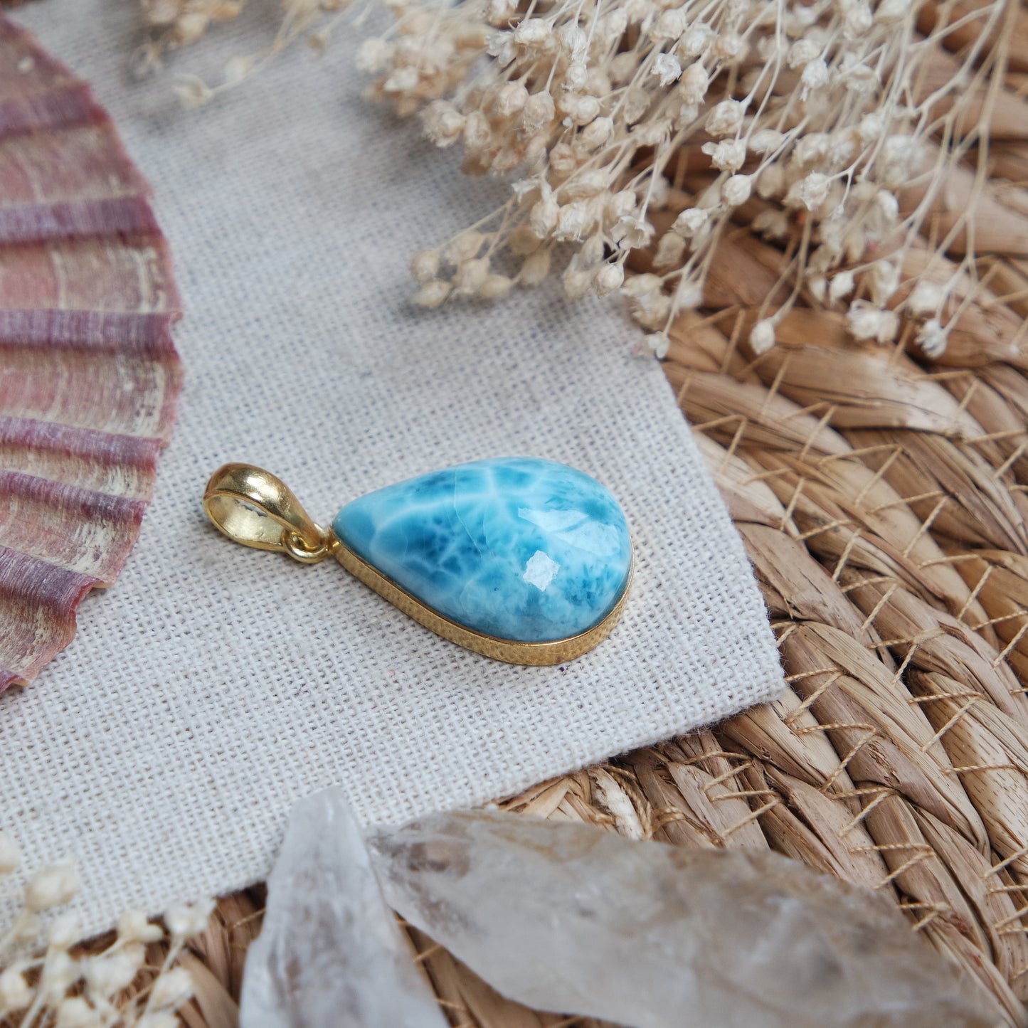 Larimar Anhänger GOLD  925 silber Vergoldet ~ LL135