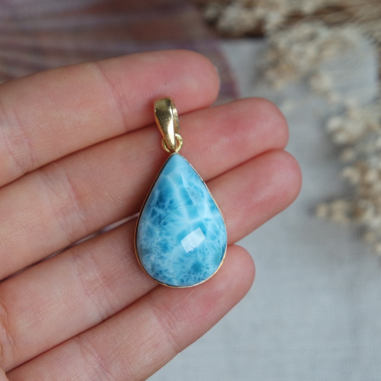Larimar Anhänger GOLD  925 silber Vergoldet ~ LL135