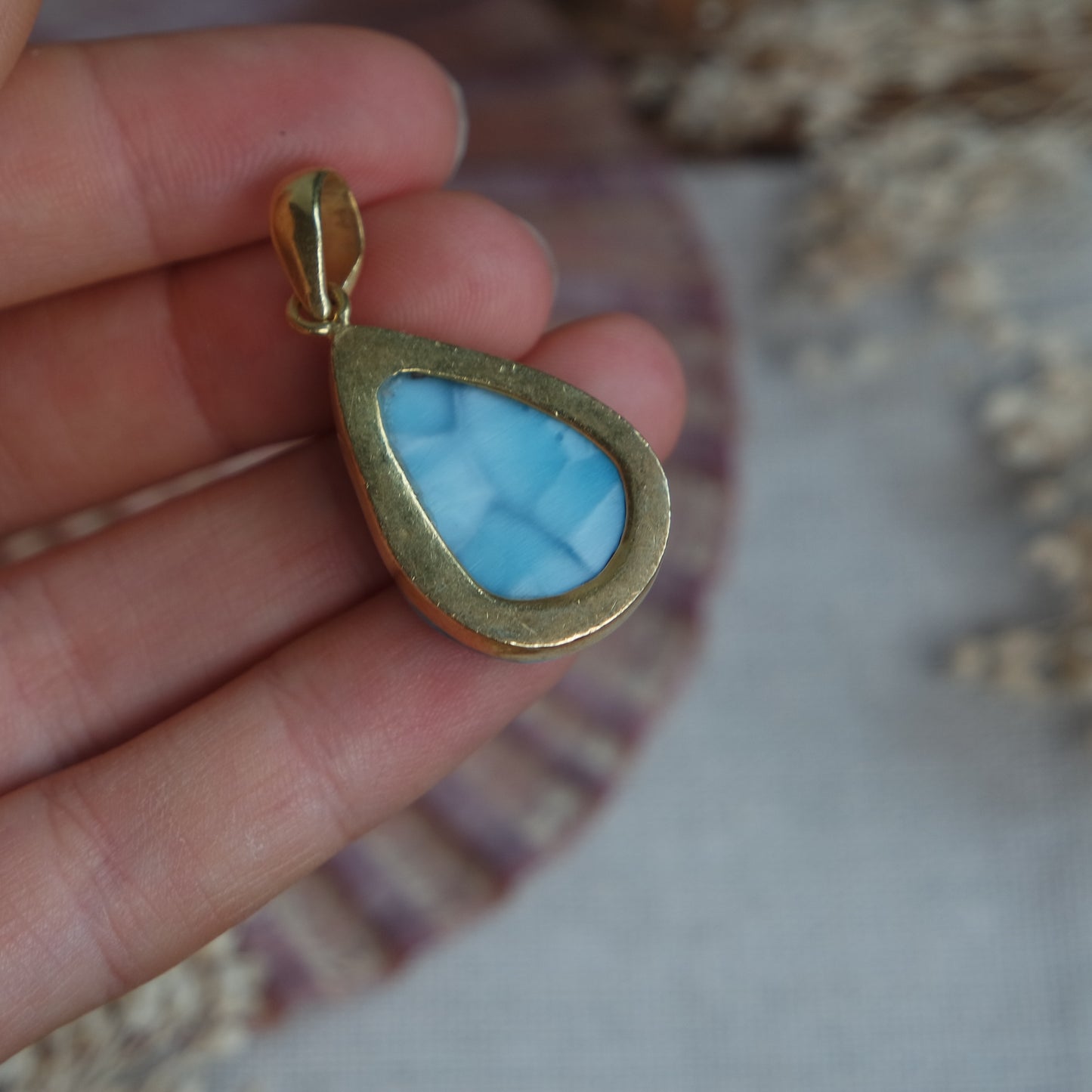 Larimar Anhänger GOLD  925 silber Vergoldet ~ LL135