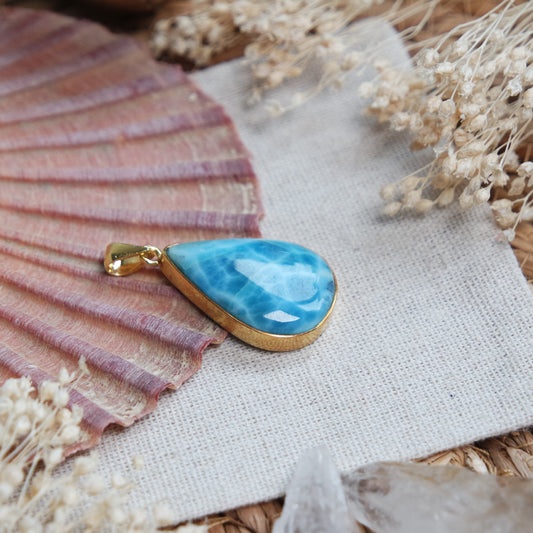 Larimar Anhänger GOLD  925 silber Vergoldet ~ L125