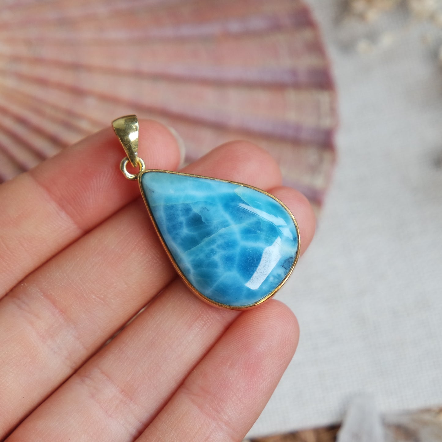 Larimar Anhänger GOLD  925 silber Vergoldet ~ L125