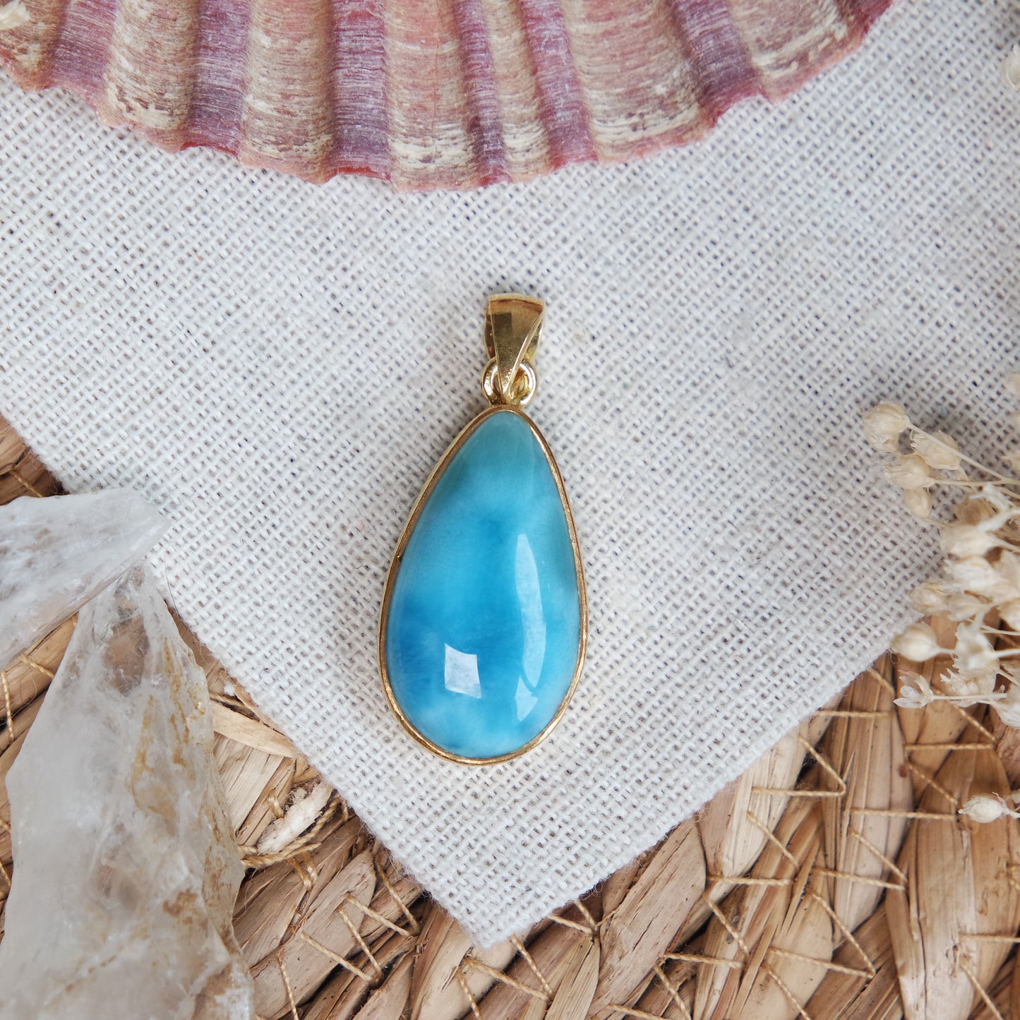 Larimar Anhänger GOLD  925 silber Vergoldet ~ L99
