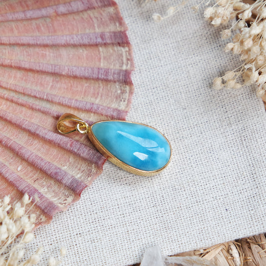 Larimar Anhänger GOLD  925 silber Vergoldet ~ L99