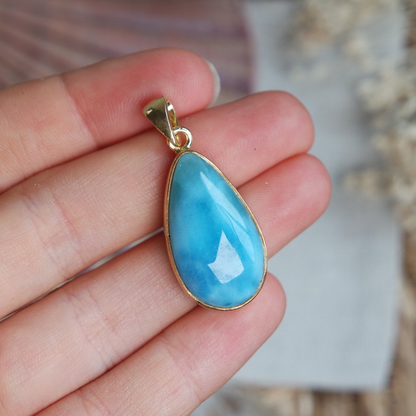 Larimar Anhänger GOLD  925 silber Vergoldet ~ L99