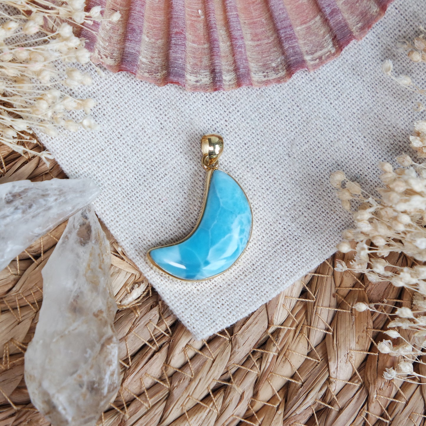 Larimar Anhänger GOLD  925 silber Vergoldet ~ L153