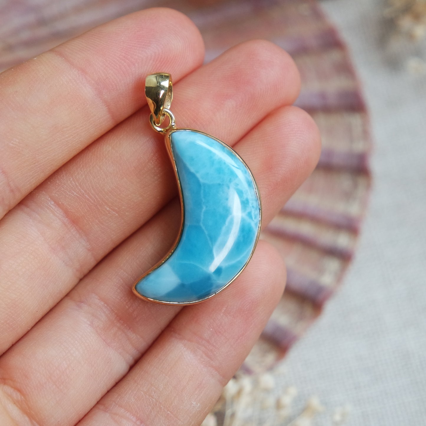 Larimar Anhänger GOLD  925 silber Vergoldet ~ L153