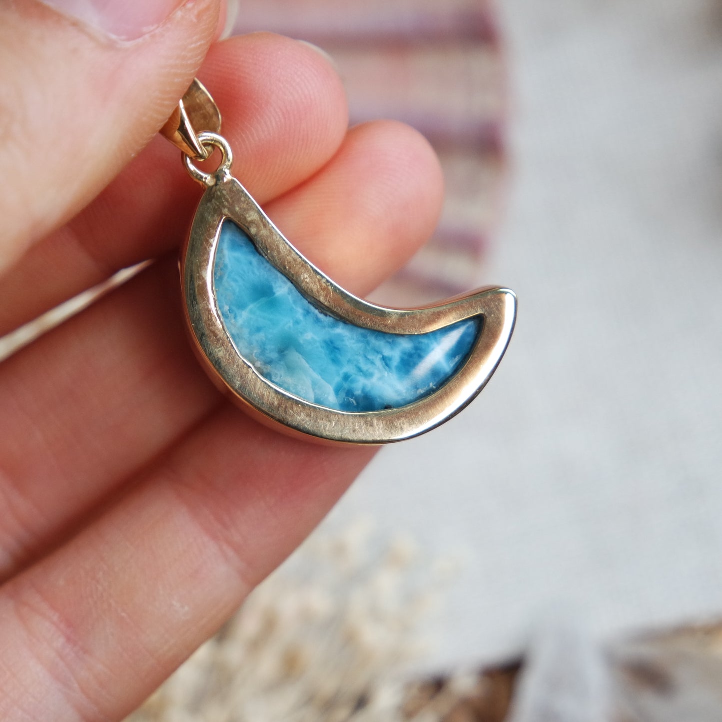 Larimar Anhänger GOLD  925 silber Vergoldet ~ L153