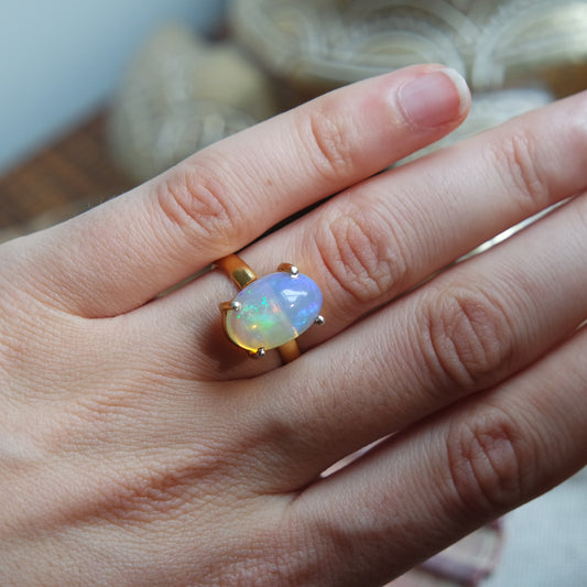 Äthiopischer Opal Ring GOLD 925 Silber vergoldet ~ OA204