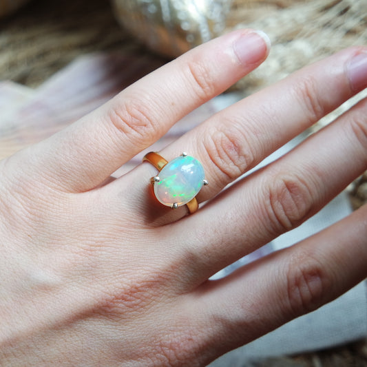 Äthiopischer Opal Ring GOLD 925 Silber vergoldet ~ OC204