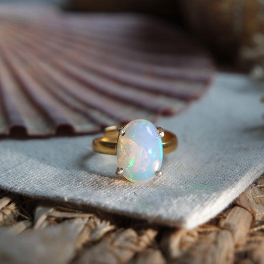 Äthiopischer Opal Ring GOLD 925 Silber vergoldet ~ OE204