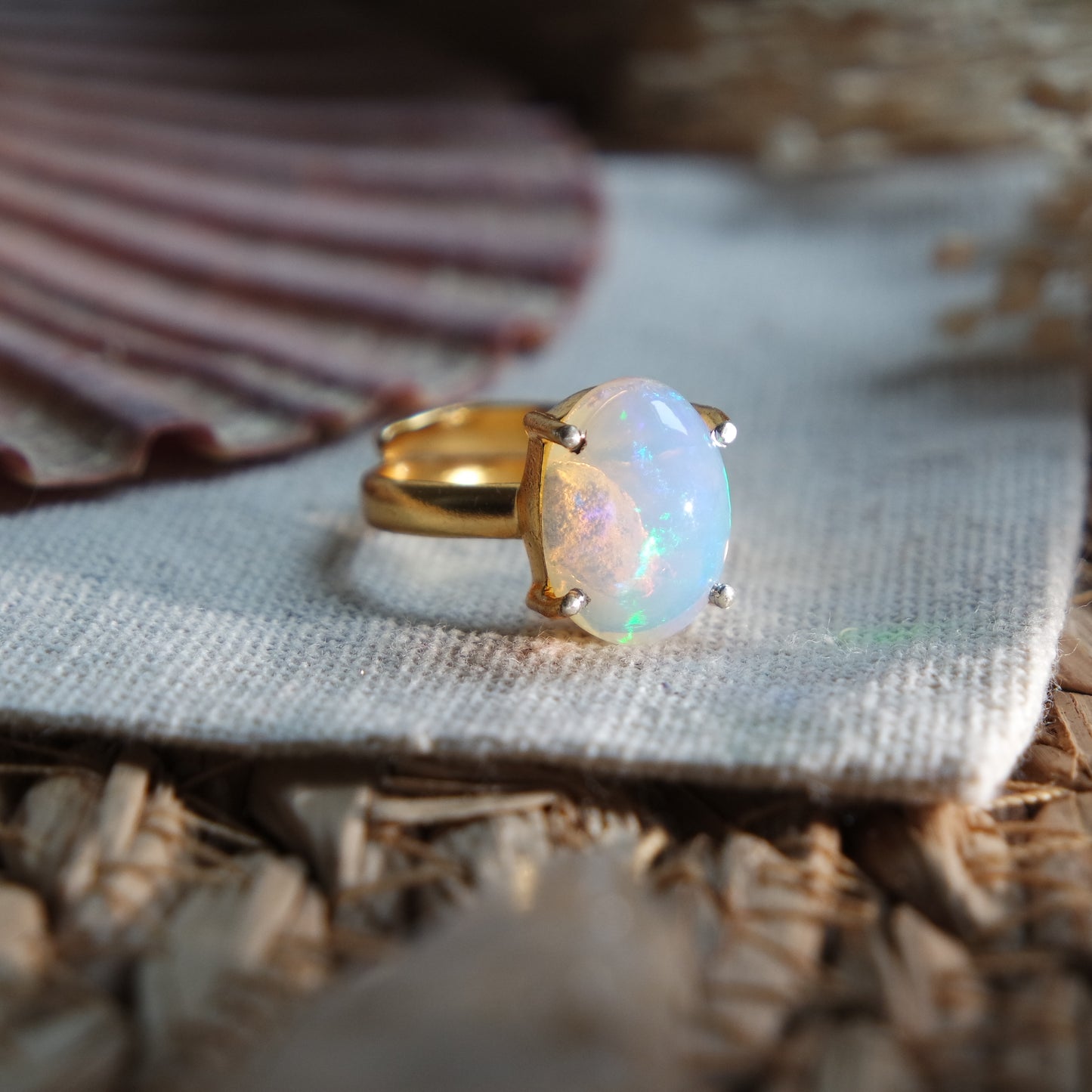 Äthiopischer Opal Ring GOLD 925 Silber vergoldet ~ OE204