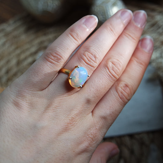 Äthiopischer Opal Ring GOLD 925 Silber vergoldet ~ OE204