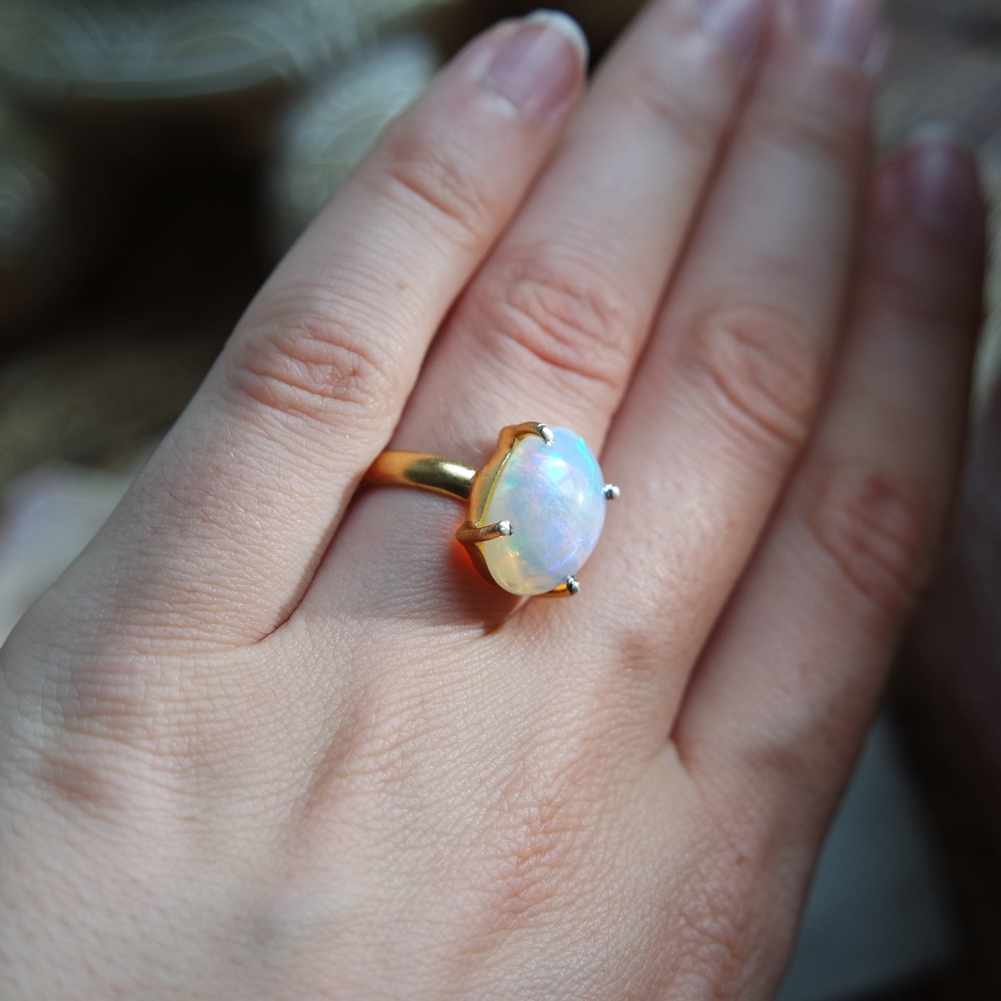 Äthiopischer Opal Ring GOLD 925 Silber vergoldet ~ OE204