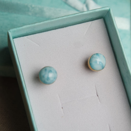 Runde Larimar Ohrstecker GOLD 925 Silber vergoldet ~ OD45