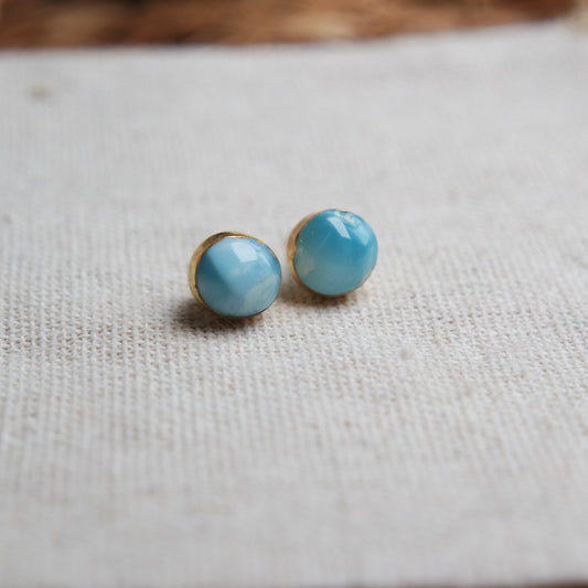 Runde Larimar Ohrstecker GOLD 925 Silber vergoldet ~ OE45