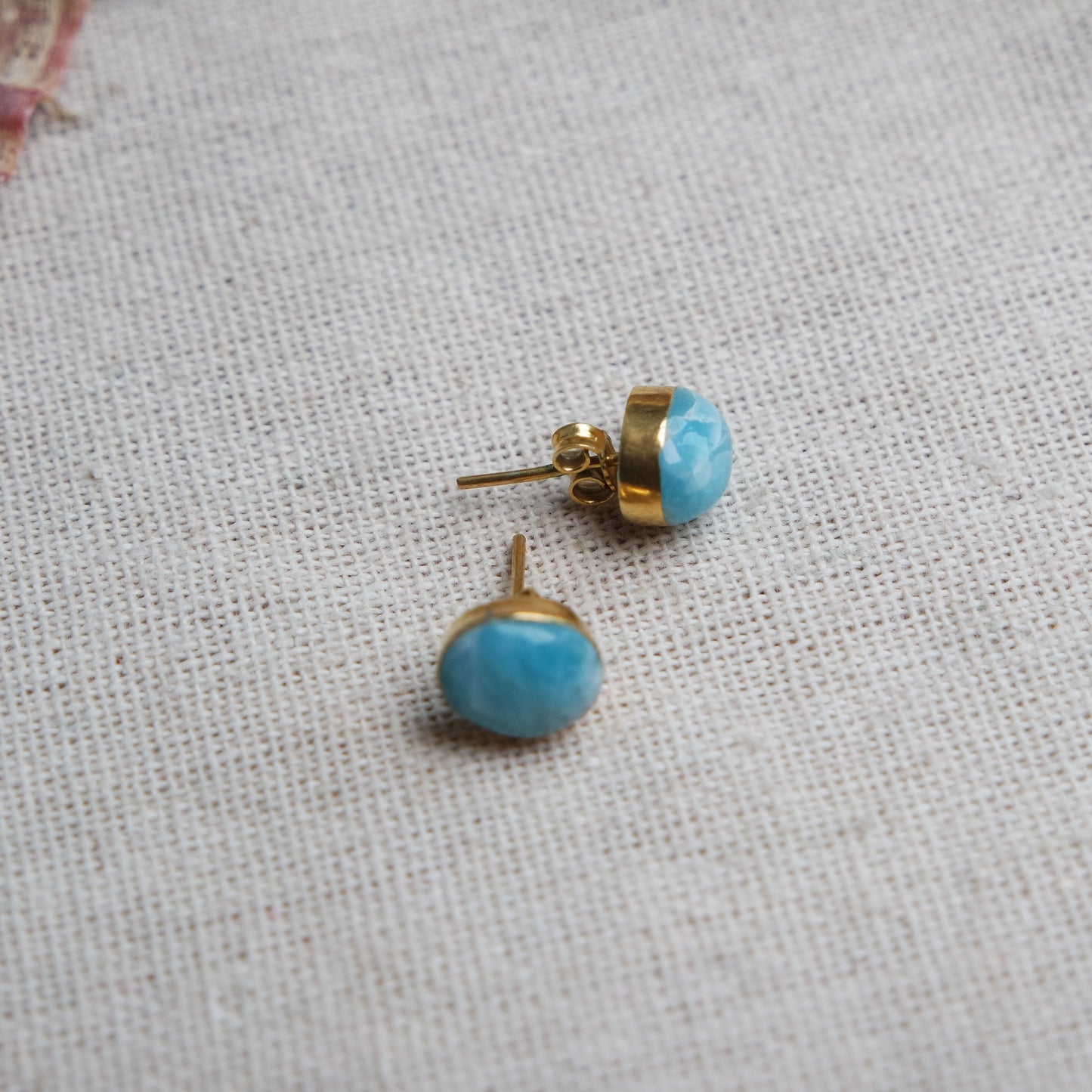 Ovale Larimar Ohrstecker GOLD 925 Silber vergoldet ~ OF45