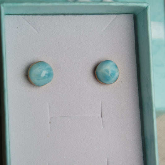 Runde Larimar Ohrstecker GOLD 925 Silber vergoldet ~ OH45