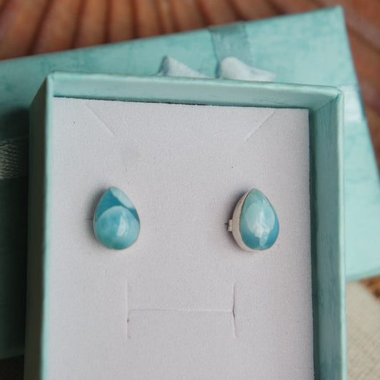 Tropfen Larimar Ohrstecker 925 Silber ~ Oj45