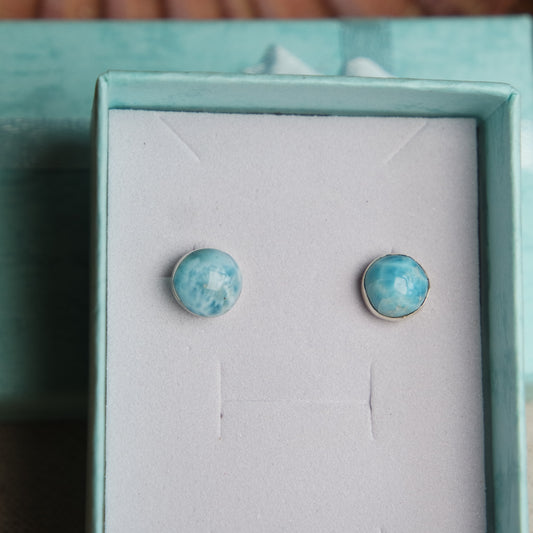 Runde Larimar Ohrstecker 925 Silber ~ OK45