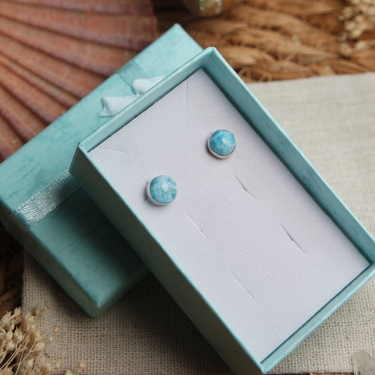 Runde Larimar Ohrstecker 925 Silber ~ OK45