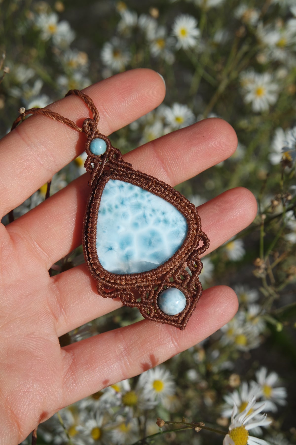 Larimar Makramee Kette