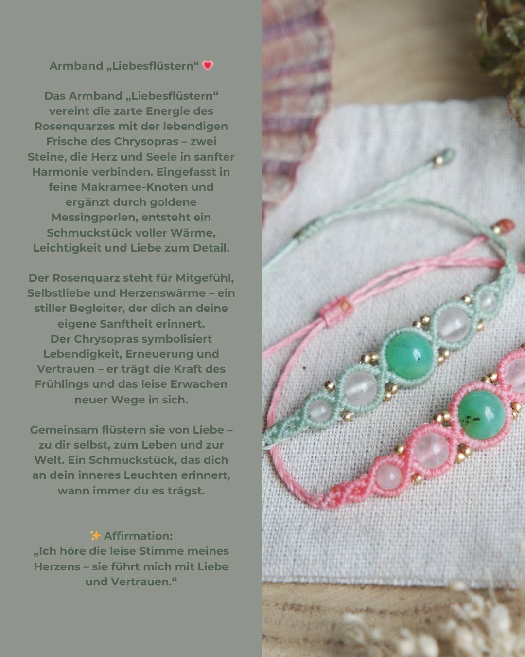 Crysopras & Rosenquarz Makramee Armand ~ LIEBESFLÜSTERN