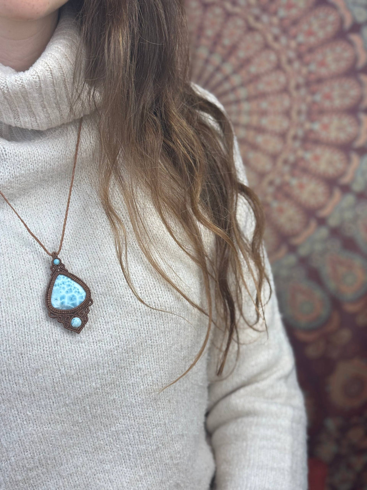 Larimar Makramee Kette