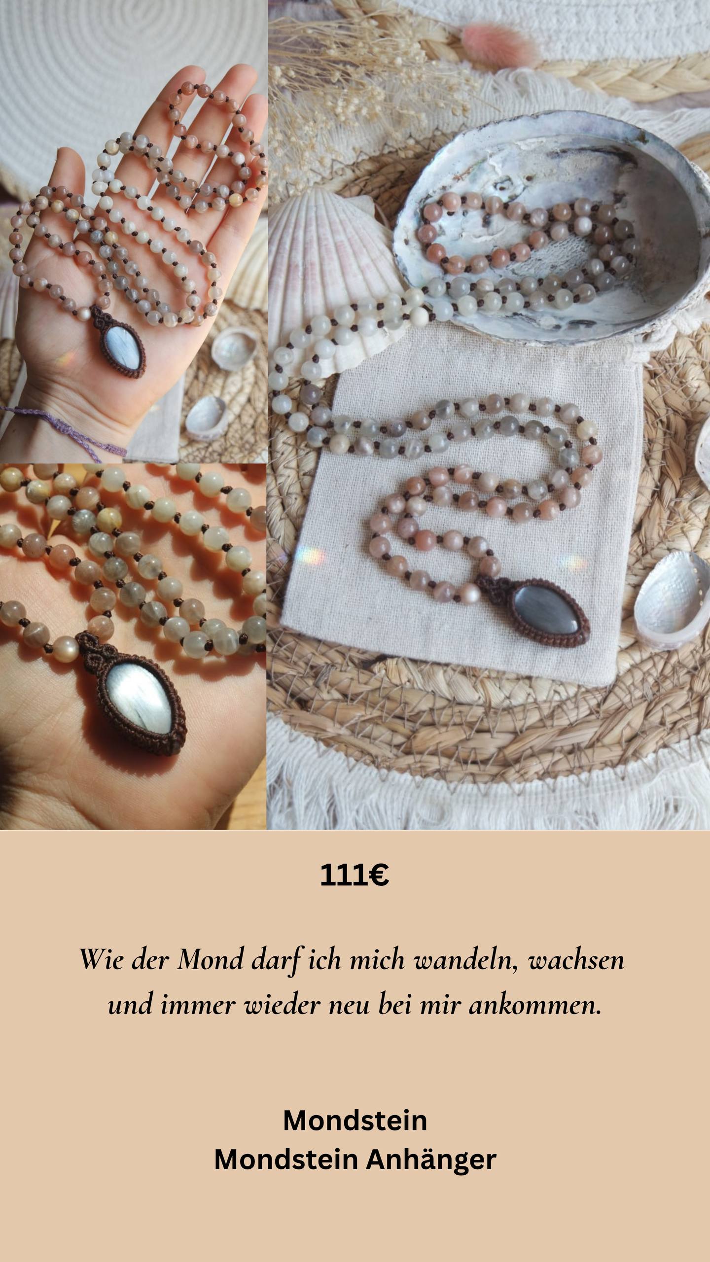 Mala Kette 108 Perlen ~ Mondstein